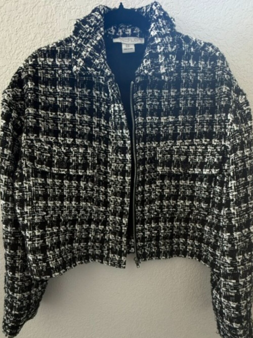 Rachel Zoe black and white cropped tweed jacket (Medium)